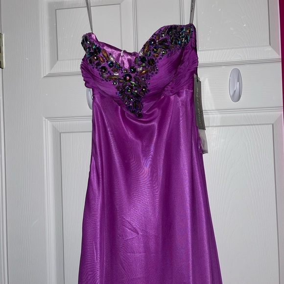 Purple Strapless Beaded Floor Length Dress - Picture 3 of 8